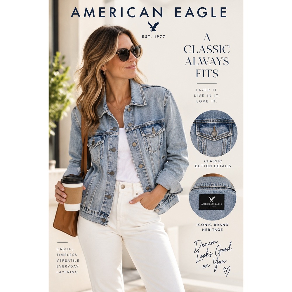 Vintage American Eagle Outfitters Womens‎ Denim Jacket Light Wash Size S